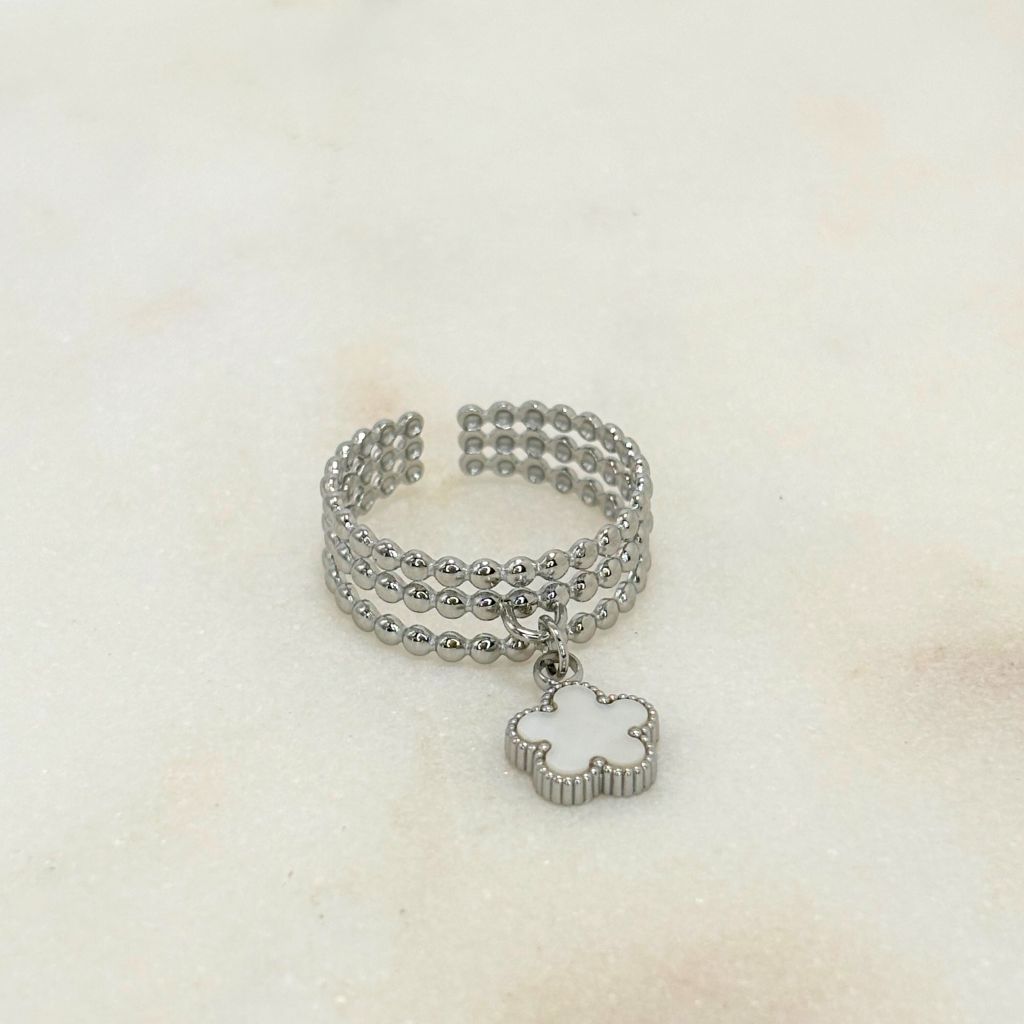 Bague en acier inoxydable avec pendentif fleur