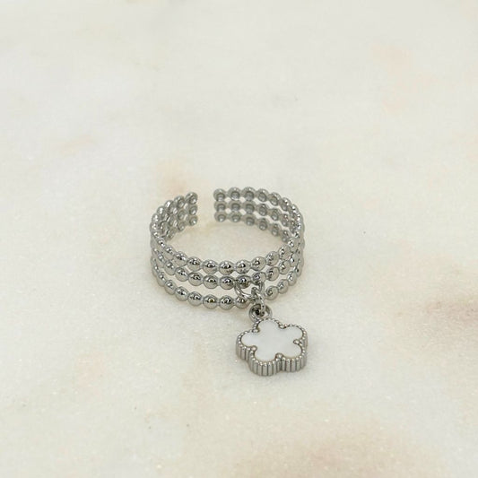 Bague en acier inoxydable avec pendentif fleur