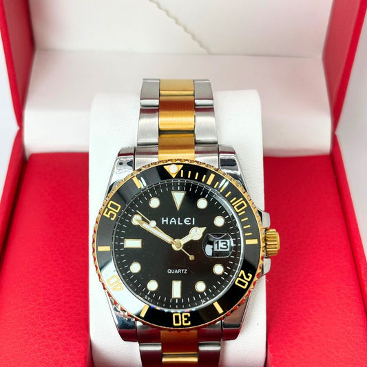 montre masculine dorée argentée 